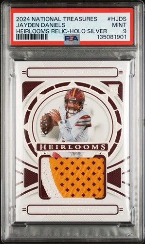 2024 NATIONAL TREASURES HEIRLOOMS RELIC HOLO SILVER JAYDEN DANIELS RC 1/25 PSA 9
