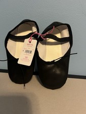 New Justice Black Ballet Dance Shoes Leather Sole Girls Size 13