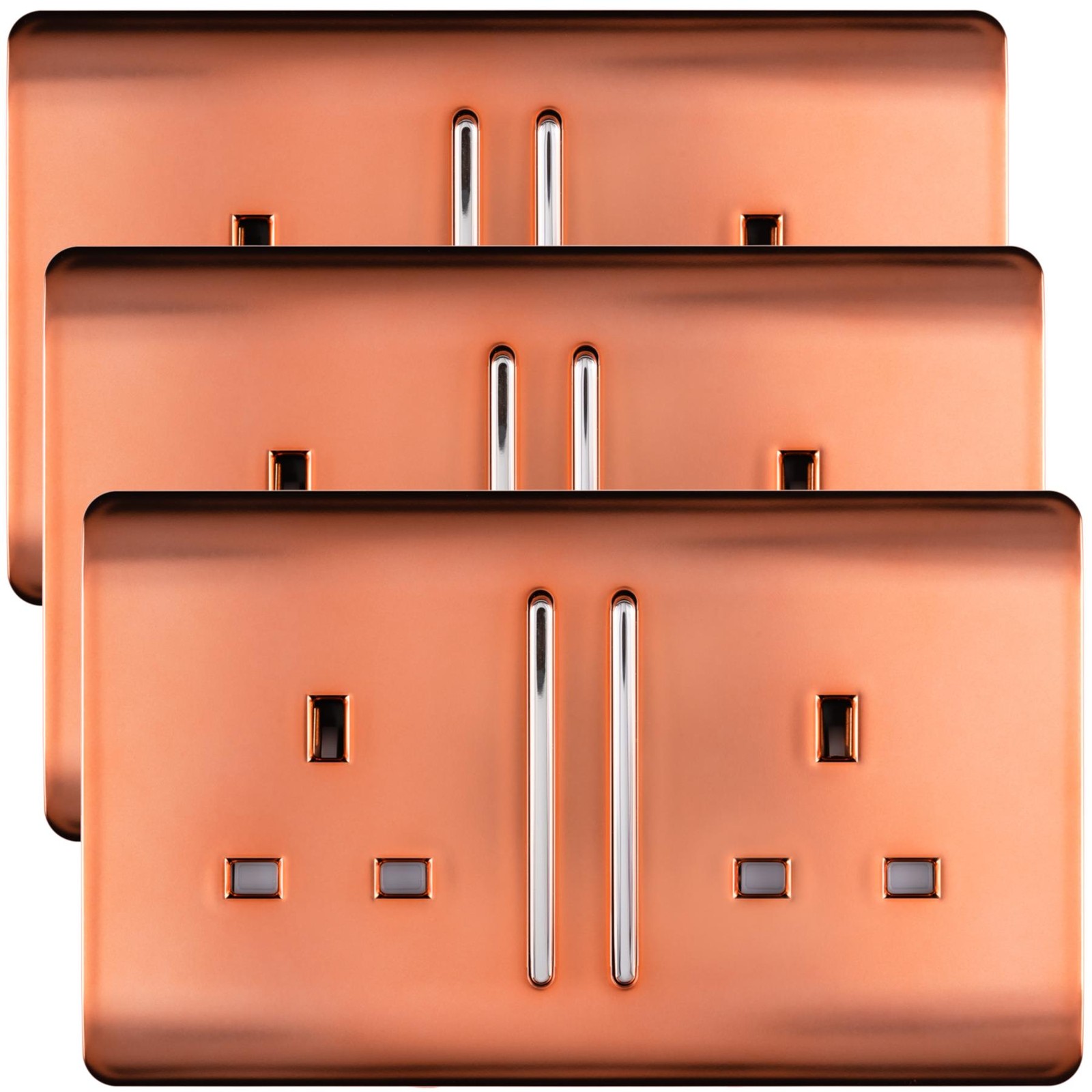 Trendi 2 Gang Artistic Modern Glossy 13 Amp Switched Plug Socket Copper (3 Pack) - Image 2