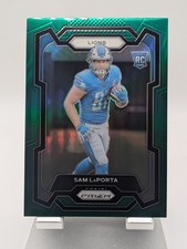 2023 Panini Prizm 332 Sam Laporta Green Prizm Rookie Card. rookie card picture
