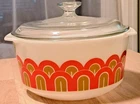 Vintage Pyrex 344 Fish Scale Orange Covered Bowl 3 Qt Mid Century Modern MCM