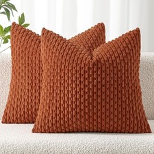 Throw Pillow Covers Soft Corduroy Decorative Set of 18" x 18" Pack of 2 Rust