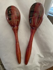 Estate 2 VTG Nicaragua Hand Carved Painted Wooden Red Maracas 10 Souvenir