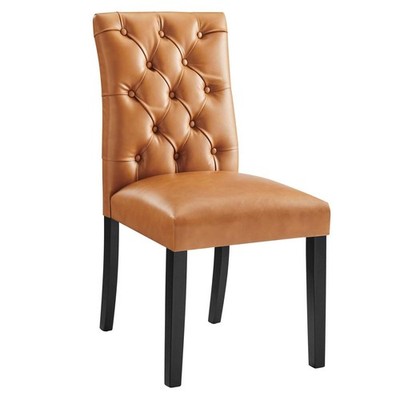 Duchess Button Tufted Vegan Leather Dining Chair in Tan Chair,