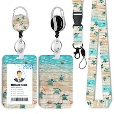 Sea Turtle ID Badge Holder with Lanyard and Heavy Duty Retractable Reel17  D...