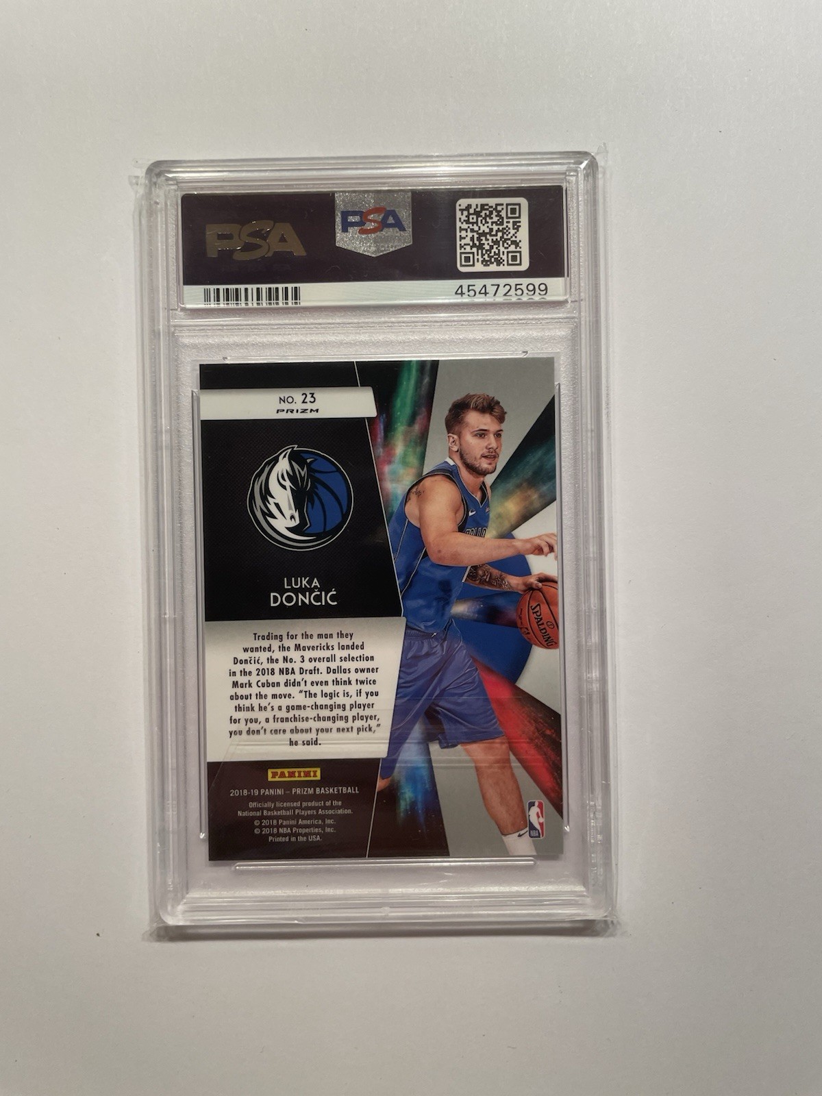 Luka Doncic -- 2018-19 Panini Prizm #23 Freshman Phenoms Silver Prizm RC PSA 10 view 2