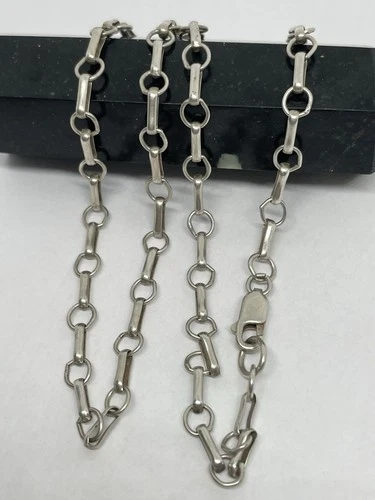 VINTAGE STERLING SILVER BAR LINK  SPRING RING NECKLACE CHAIN 20” A17