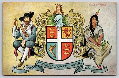 Coat of Arms Montani Semper Liberi Jamestown Exposition Virginia 1907 Postcard