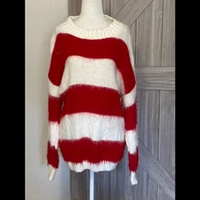  NWT BP Lead and white striped crewneck pull over fuzzy