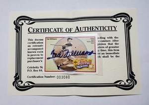 Ted Williams Signed 1992 Upper Deck Heroes Baseball Card With COA