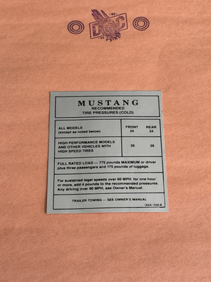 #ad 1966 FORD MUSTANG Glove Box Tire Pressure DECAL C6ZA 1532 B $9.99