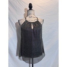 Melissa Paige Metallic Black Gold Pleated Halter Top Small Keyhole Party Glam