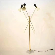 Mid Century Stilnovo Style Italian Modern Floor Lamp With Three Brass Arm