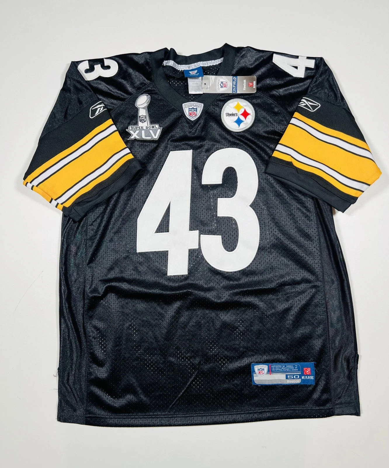Pittsburgh Steelers Jersey Mens 50 NFL Football Super Bowl XLV Polamalu Reebok