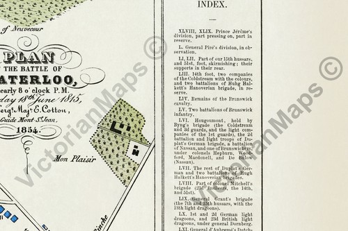 Field of Waterloo towards sunset antique battle plan map Cotton art print poster - Picture 4 of 6