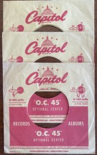 CAPITOL RECORDS Original O.C. 45 Paper Sleeves lot of 3; circa early 1950s