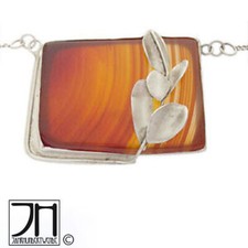 Vintage Silber Karneol Anhänger Collier Halskette Blatt silver carnelian pendant