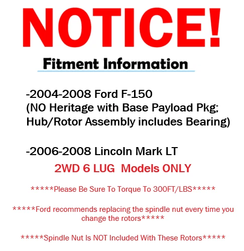 Rotores de freno delanteros tracción trasera para Ford F-150 Lincoln Mark LT 2004 2005 2006 2007 2008 Foto 3 de 4