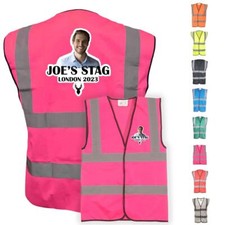 CUSTOM PERSONALISED Hi Vis Vest, Stag do, Fancy Dress, Groom, Colour logo