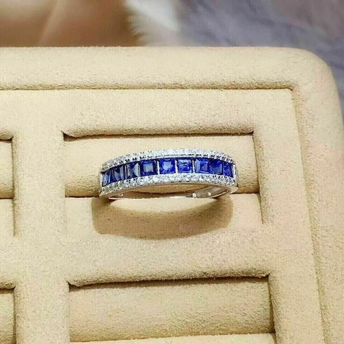 Half Eternity Wedding Ring 14KWhite Gold Plated2Ct Princess Lab-Created Sapphire - Picture 5 of 5