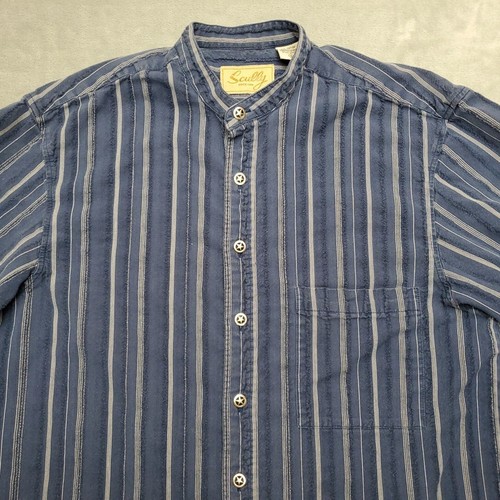 Scully Shirt Mens Small Blue Cotton Mandarin Band Collar Button Western Casual - Picture 3 of 9