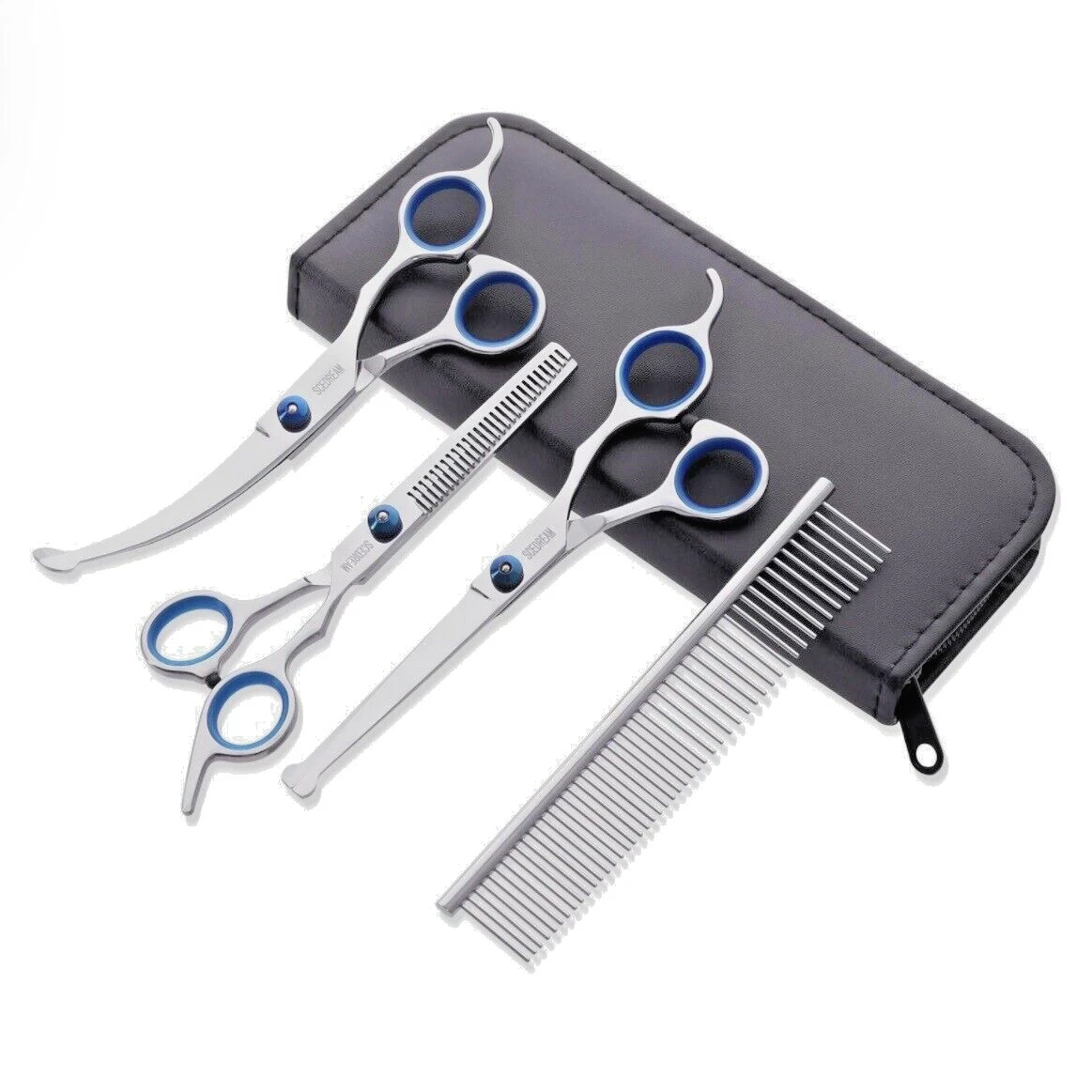 NEW 5-in-1 Dog Grooming Round-Tip Scissors Kit with Comb & Case FREE SHIPPING