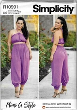 Simplicity R10091 Sewing Pattern Misses' Bra Top & Gathered Pants. SZ 16-24 UC