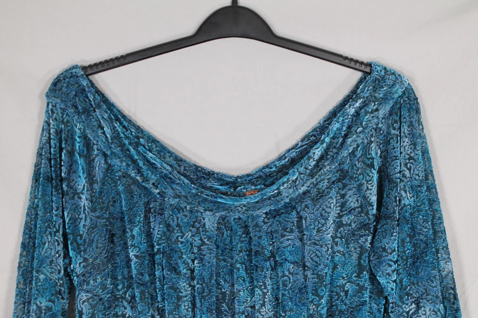 FREE PEOPLE Blue Velvet BURNOUT Off-The-Shoulder GINGER BERRY BLOUSE/TOP Sz L - Image 2 of 4