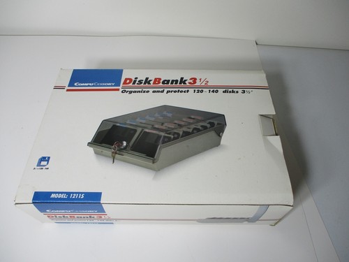 CompuCessory Disk Bank 3 1/2 Disk Storage Bank USED COMPLETE WITH KEY