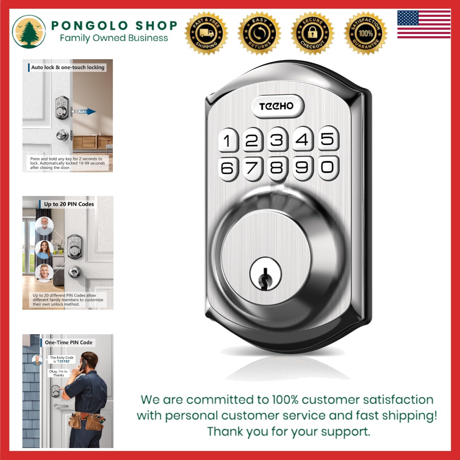 Satin Nickel Smart Keypad Deadbolt Lock with Keyless Entry TE001  -image