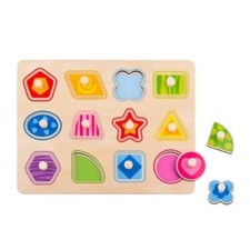 Wooden 12 Piece Shape Puzzle   Colorful Peg Puzzle for Ages 12M 