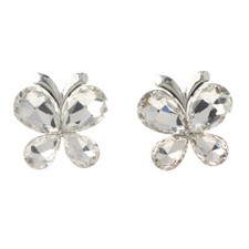 Silver Tone Metal Crystal Rhinestone Butterfly Post Earrings ER2541-SCL