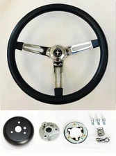 65-69 Ford Mustang Steering Wheel Black on Chrome 13 1/2" Mustang Center Cap