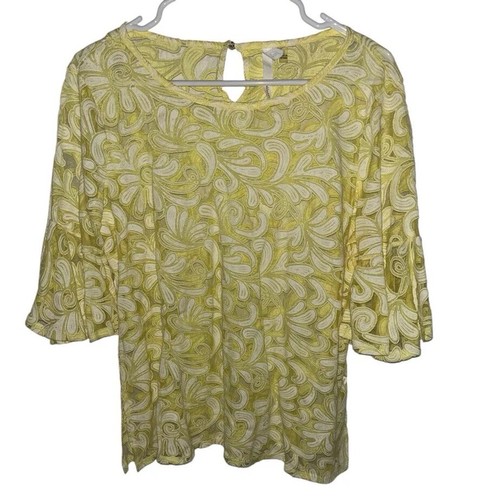 NY Collection Women’s Embroidered Sheer 3/4 Flutter Sleeve Top XL