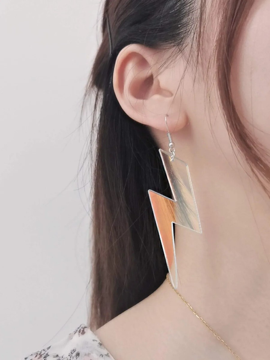 80s Neon Lightning Bolt Earrings - Hollow Acrylic Punk Retro Earrings For Halloween & Parties - View #9