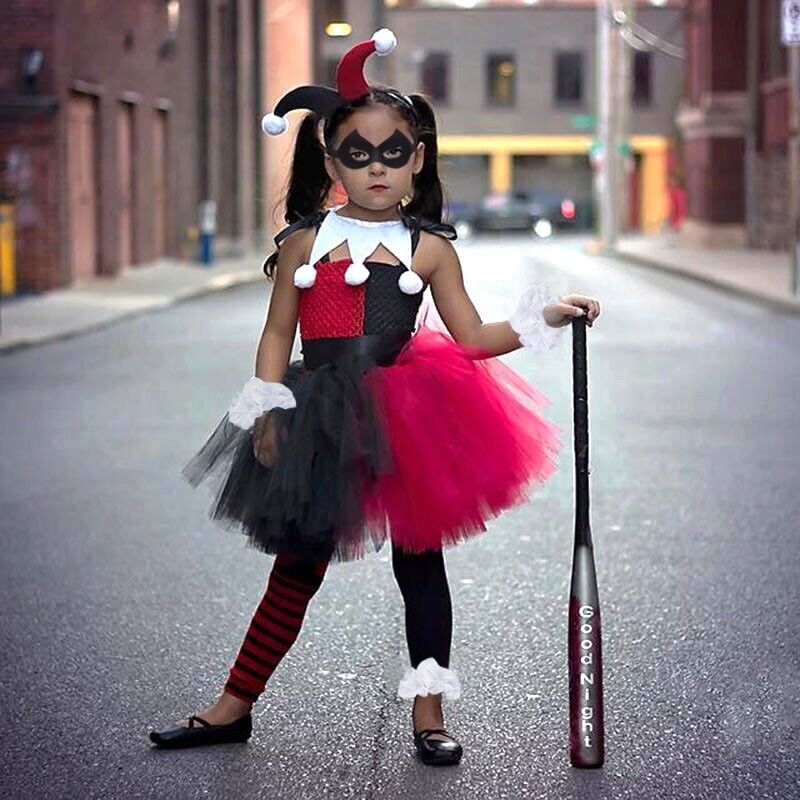 Girls Harley Quinn Supervillain Costume Tutu Child Joker Jester Halloween  Skirt