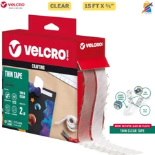 VELCRO Clear Tape Roll Adhesive Strip 15ft Craft Home Office Fastener Use