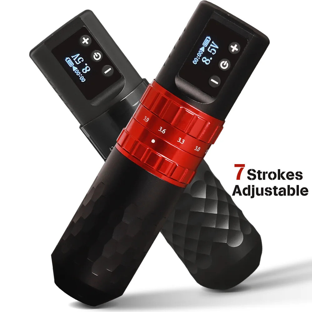 STIGMA Penna Per Tatuaggi Wireless E42 - Motore Coreless, Batteria 1000mAh, RCA, Corsa 3.5mm, Regolabile - 5