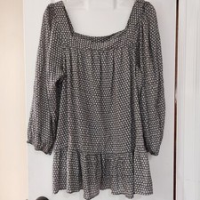 Chaps square neck Bohemian Daisy Floral Print Tunic Long Sleeves XL Cottagecore