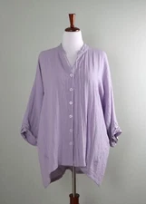 CITRON Santa Monica $129 Solid Purple Hi Lo Drop Button Sleeve Shirt Top Size 3X
