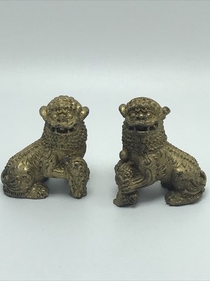 Foo Dog Asian Lion Figurine  Vintage Carved Mini Statue Lot Of 2 Approx 2 X2 