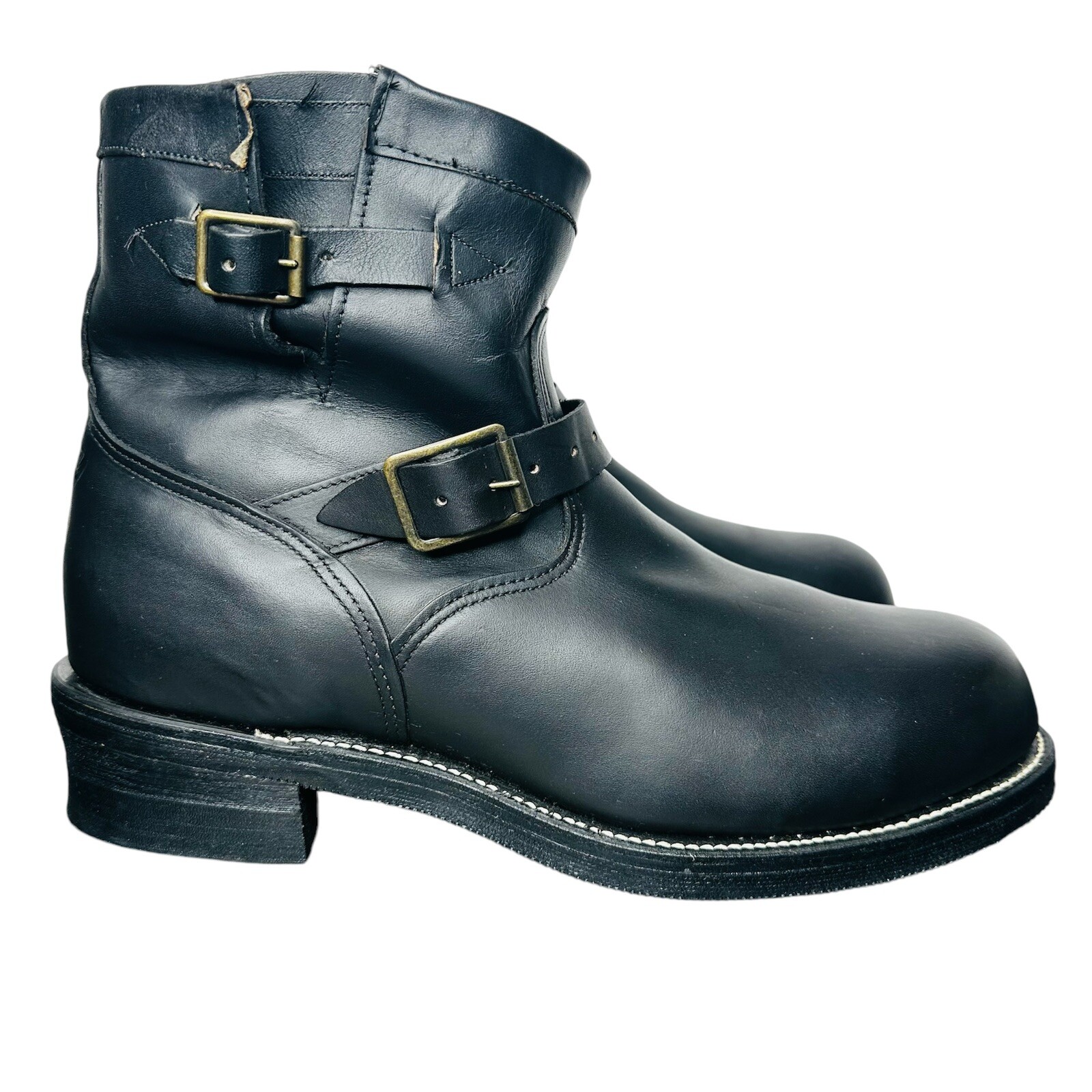 SAOLA Stivali Chippewa Uomo 7" Motociclista Pelle Nero Punta Acciaio Suola Vibram 13D