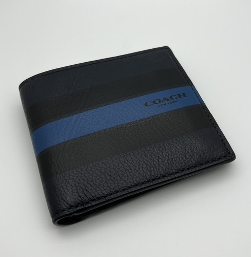 Coach Leather Wallet Varsity Stripe Card - Blue with Black, F75394