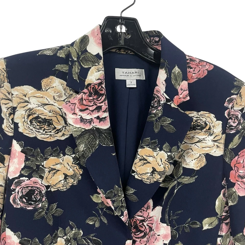 Jaqueta Blazer Tahari ASL Floral Estampa Rosa Botão Frontal Feminina Rosa Marinha 2 Nova com etiquetas - Imagem 3 de 4