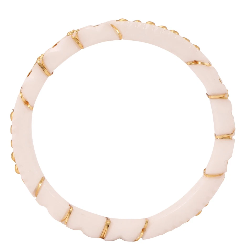 Juego de brazaletes Shakha chapados en oro hechos a mano brazaletes elegantes de acrílico blanco para mujer Foto 4 de 4