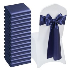 50 Navy Blue Satin Chair Sashes, 7x108 inch, Wedding Party Banquet Decor
