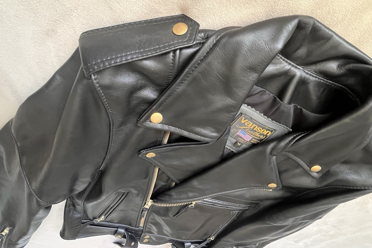 Vanson X Barney's New York Double Zip Black Leather Motorcycle