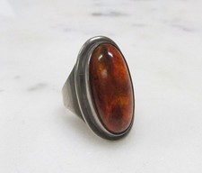 Vintage Sterling Silver Adjustable Amber Ring  Size 9  10g  12-G883