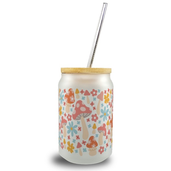 Pilz Trinkglas Mit Bambusdeckel Im Aquarell-Stil-image
