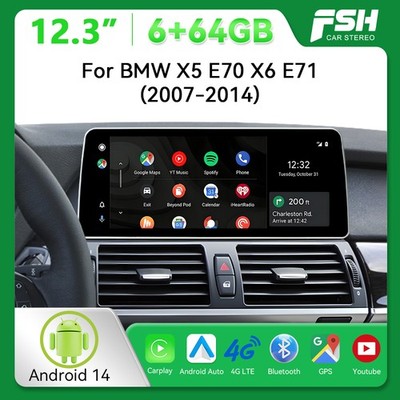 12,3'' Android Car Stereo GPS Navi 64GB DAB CarPlay BT For BMW X5 E70 X6 E71 CIC